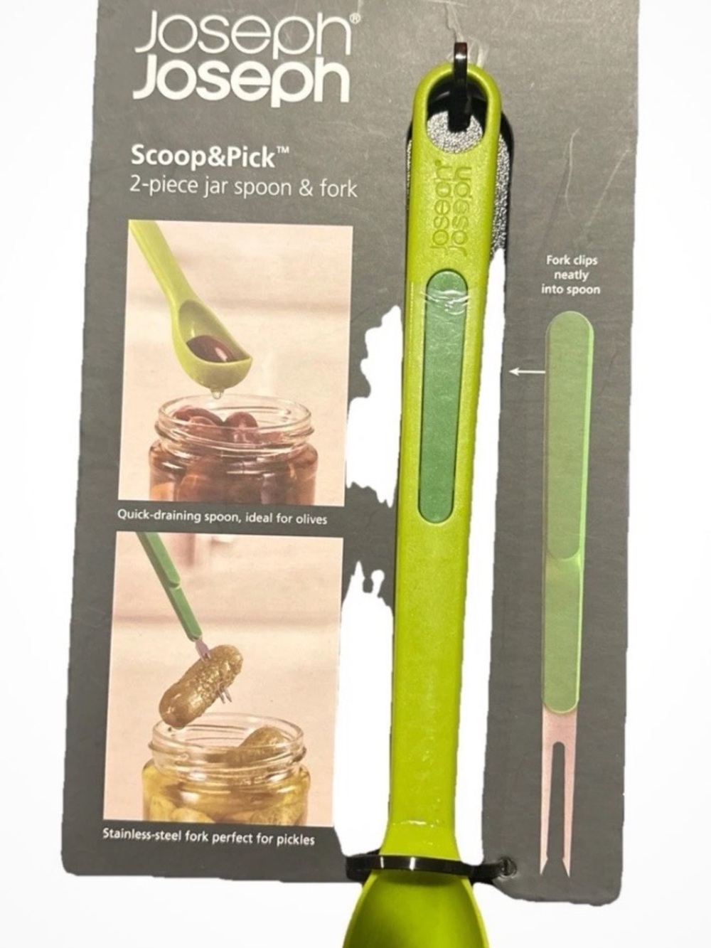 Joseph Joseph Scoop & Pick 2-Piece Jar Spoon and Fork - Green